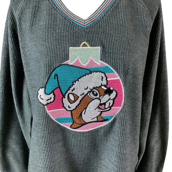 Bucees Gray Knit Holiday Beaver Graphic Sweatshirt Christmas Pullover Large - Picture 2 of 5